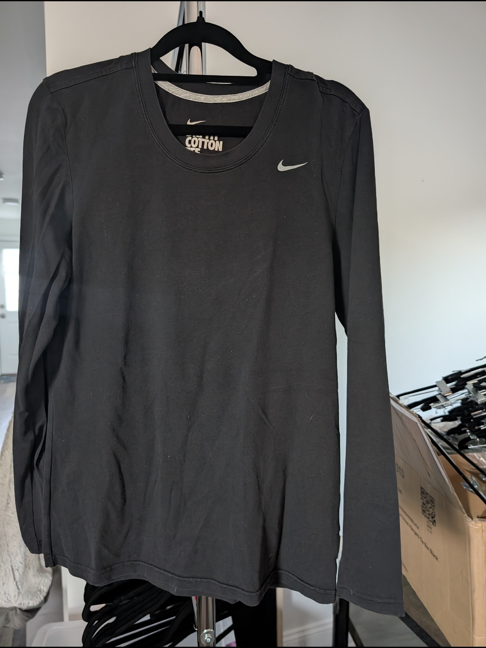 Nike Black Long Sleeve Cotton Tee with Swoosh